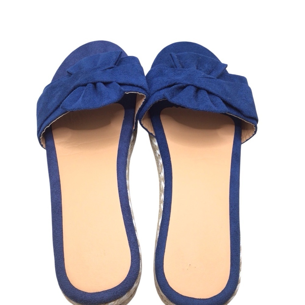 NWOB Women’s Blue Bow Slide Sandals Size 9.5-10 Platform Espadrille Slip-On Shoe - Picture 8 of 11
